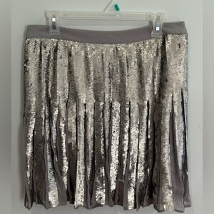 Banana Republic 8 Sequined Pleated Mini Skirt - Silver w Side Zip 330